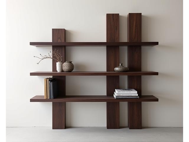 Elegant valnøtt hylle med asymmetrisk design